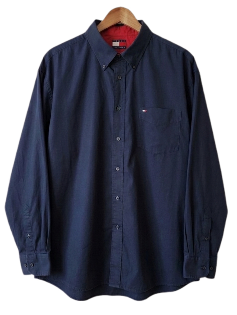 Tommy Hilfiger Men’s Navy Blue Long Sleeve Button-Down Shirt 100% Cotton Size XL